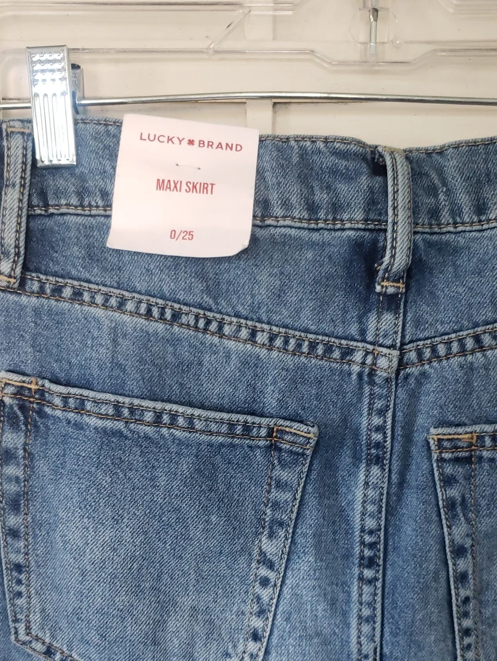 Lucky Brand Faded Blue Denim Maxi Skirt with Front Slit Size 25 New